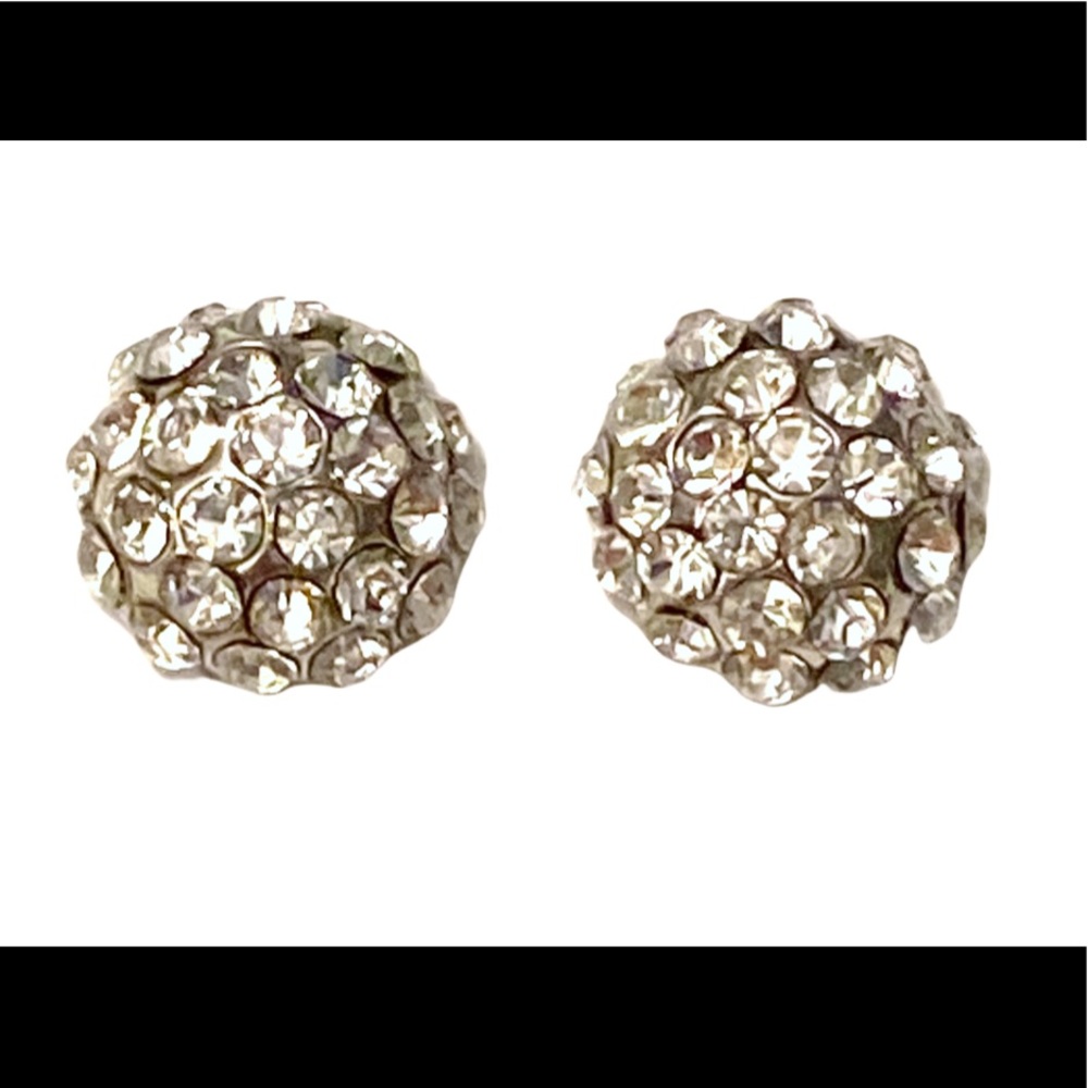 Rhinestone Silver Ball Earrings